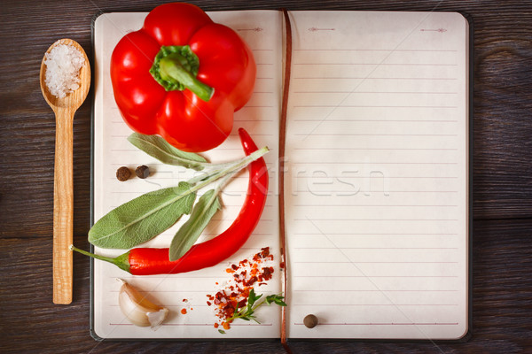 Cuoco libro open ricetta verdura erbe Foto d'archivio © lidante