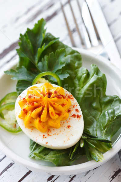 Foto stock: Ovos · caril · verde · salada · comida