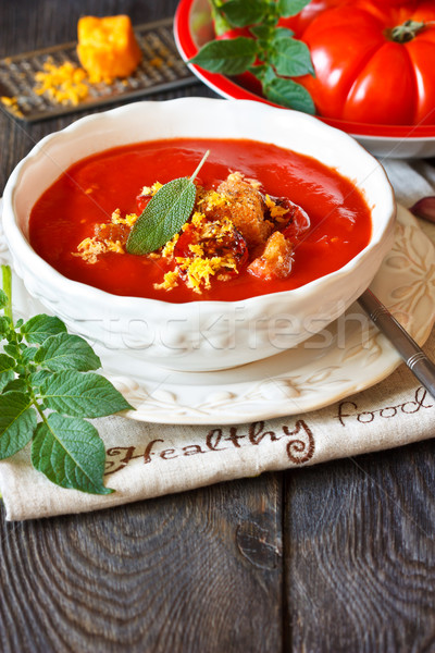 Soupe à la tomate délicieux fromages ail alimentaire [[stock_photo]] © lidante