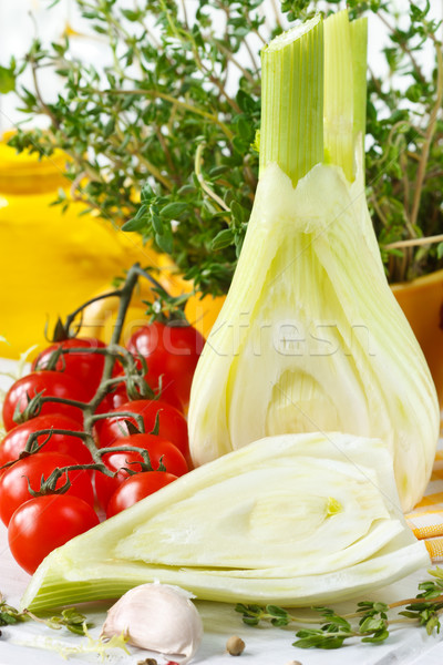 野菜 フェンネル トマト オリーブオイル スパイス ホワイトボード ストックフォト © lidante