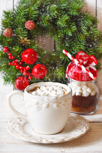 Karácsony forró csokoládé mályvacukor ünnep csokoládé ital Stock fotó © lidante