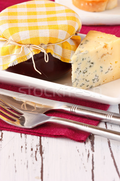 Colazione pace formaggio tipo gorgonzola jar vetro blu Foto d'archivio © lidante