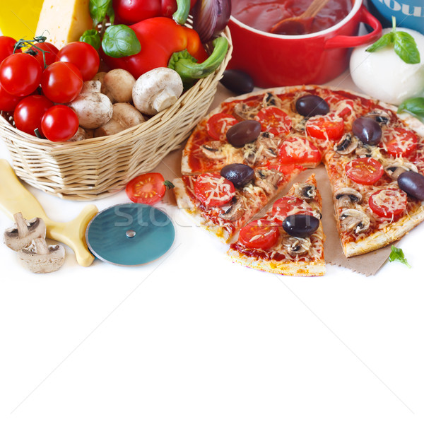 Stok fotoğraf: Pizza · rustik · İtalyan · mantar · peynir · sebze