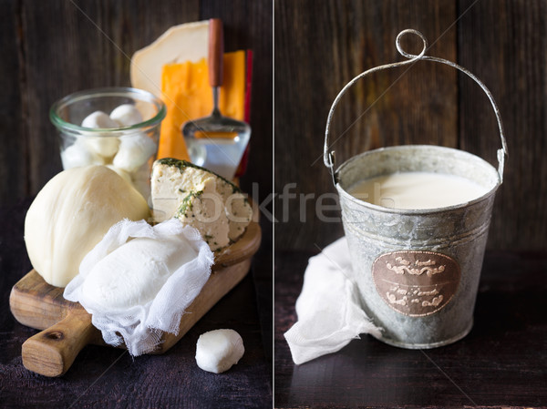 Fraîches produit laitier ferme seau lait Photo stock © lidante