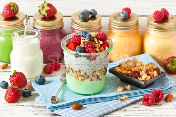 Foto stock: Alimentação · saudável · fresco · vidro · jarra · iogurte · caseiro