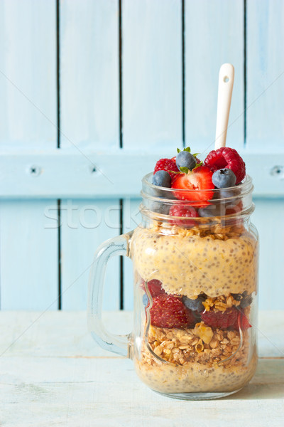 Foto stock: Saludable · desayuno · semillas · yogurt · casero · granola