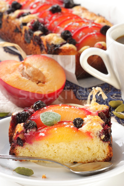 Fruitcake pruimen kardemom voedsel koffie Stockfoto © lidante