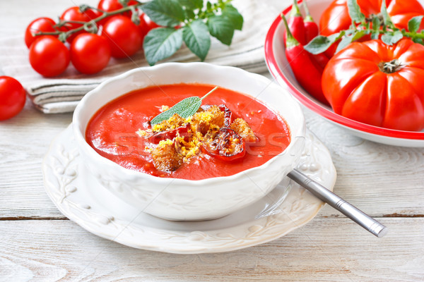 Tomatensoep heerlijk kaas knoflook blad Stockfoto © lidante