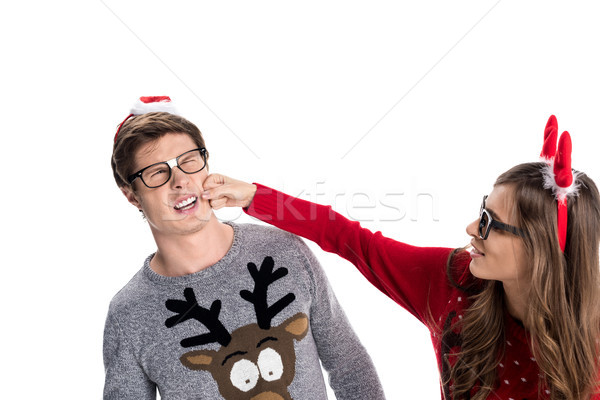 女子 男朋友 年輕女子 聖誕節 鹿 商業照片 © LightFieldStudios