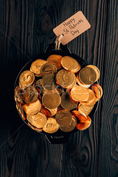 Top pot gouden munten houten tafel Stockfoto © LightFieldStudios