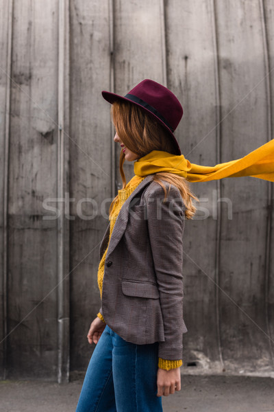 Stylish Mädchen Fedora hat schönen Rotschopf Stock foto © LightFieldStudios