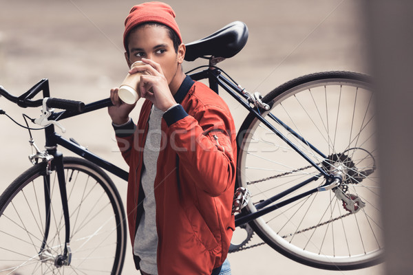 Zdjęcia stock: Człowiek · rower · pitnej · kawy · vintage