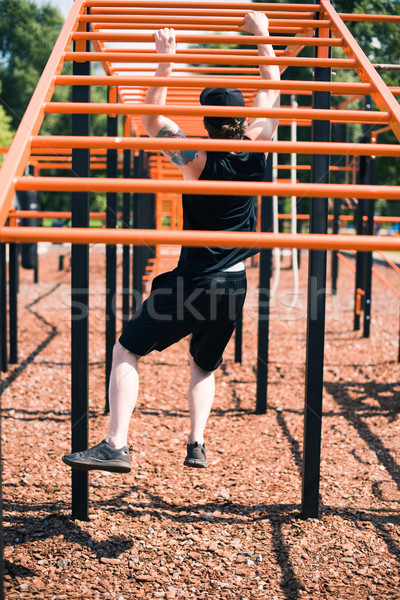 Stock foto: Mann · Sport · Boden · Blick · zurück · Sportbekleidung