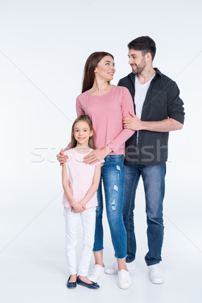 Stock foto: Glücklich · jungen · Familie · ein · Kind · stehen