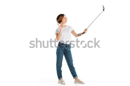 angry child with smartphone Stock photo © LightFieldStudios