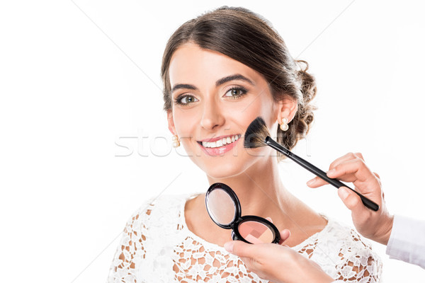 Sminkmester jelentkezik bőrpír kilátás modellek arc Stock fotó © LightFieldStudios