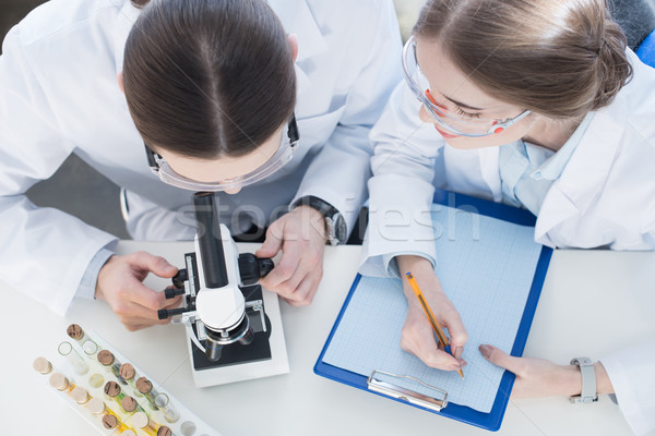 Chemists working with microscope  Stock photo © LightFieldStudios