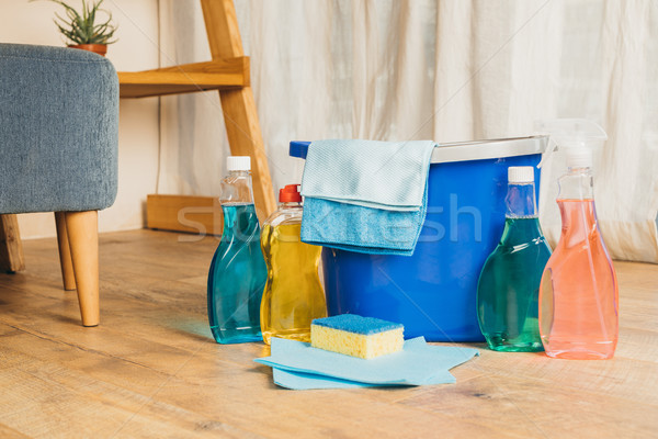 Takarítószerek vödör közelkép kilátás különböző takarítószerek Stock fotó © LightFieldStudios