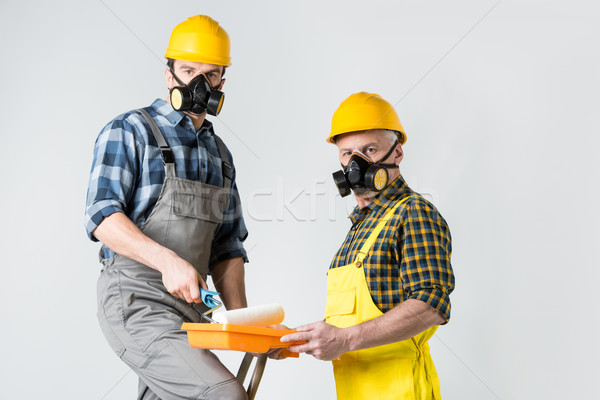 Festék kettő védőruházat építkezés munka férfiak Stock fotó © LightFieldStudios