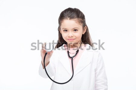 [[stock_photo]]: Fille · médecin · costume · adorable · petite · fille