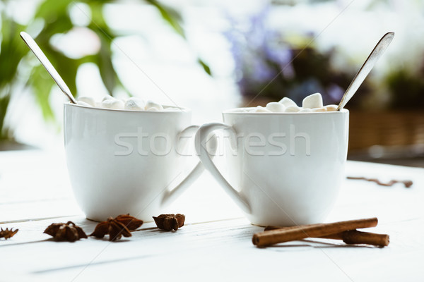 Stock photo: cups of cacao with marshmallow