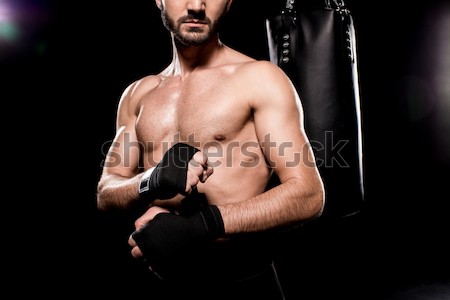 Torse nu musculaire asian homme permanent mains Photo stock © LightFieldStudios