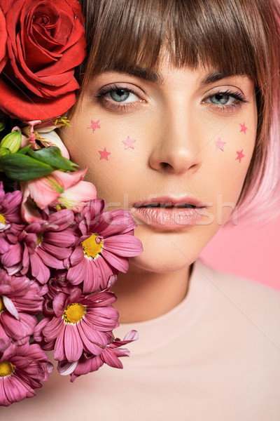 Nő csillagok arc pózol virágok fiatal nő Stock fotó © LightFieldStudios