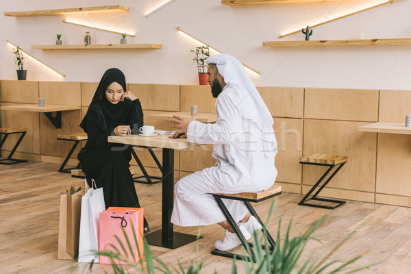 Stockfoto: Paar · tijd · samen · cafe · moderne · moslim