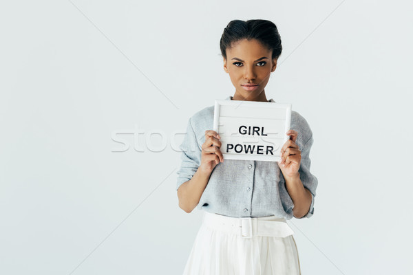 african american woman with girl power board Stock photo © LightFieldStudios