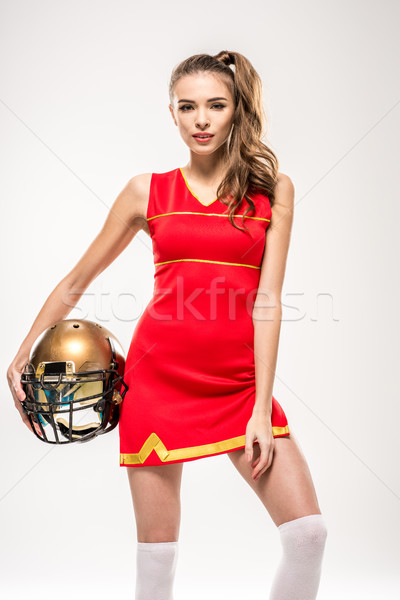 Cheerleader poseren helm mooie blond grijs Stockfoto © LightFieldStudios