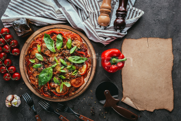Top мнение пиццы Ингредиенты Сток-фото © LightFieldStudios