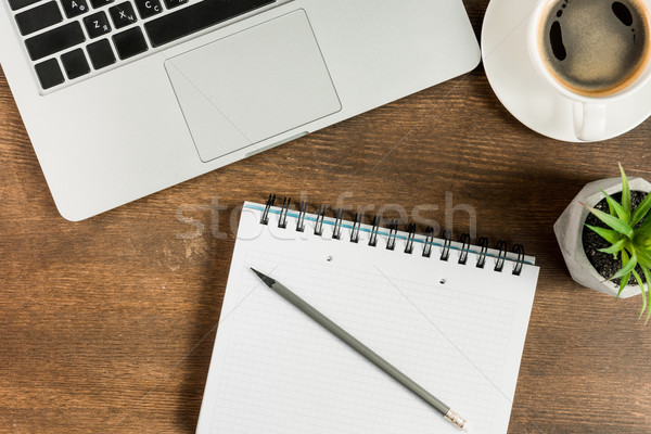 Ansicht Laptop Notebook Tasse Kaffee Stock foto © LightFieldStudios