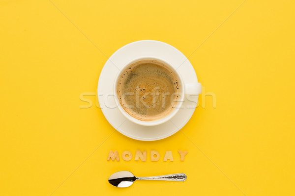 top view of cup of espresso coffee, spoon and monday lettering  Stock photo © LightFieldStudios