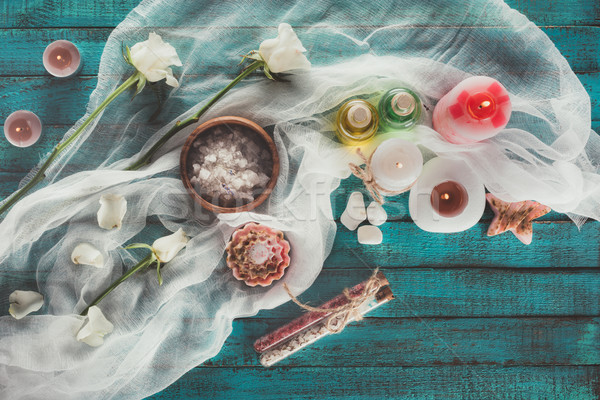 Tratament balnear decorare top vedere turcoaz suprafata Imagine de stoc © LightFieldStudios