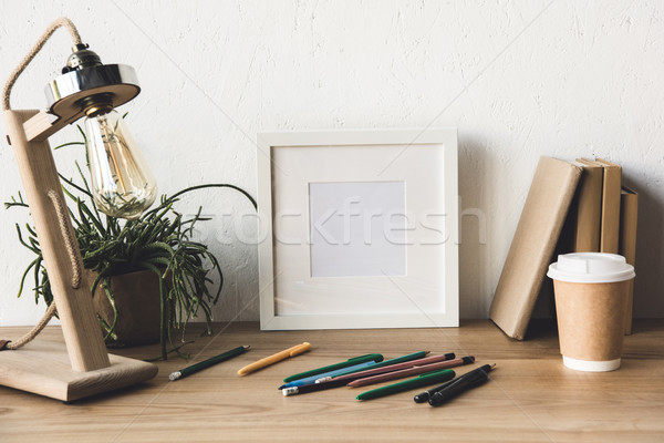 photo frame and coffee to go on table Stock photo © LightFieldStudios