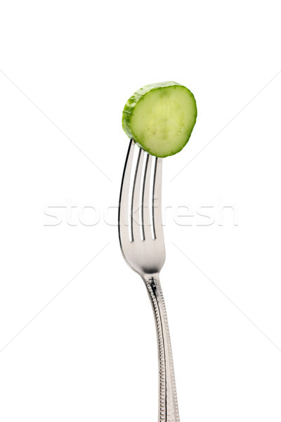 Foto stock: Frescos · pepino · rebanada · tenedor · aislado · blanco