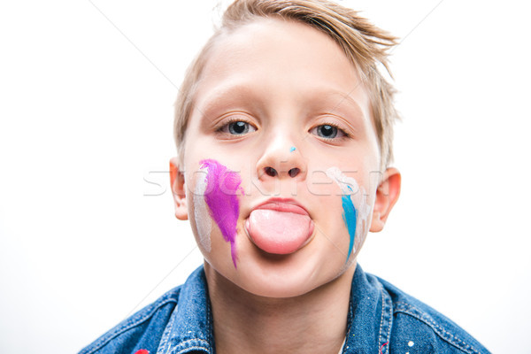 Excité écolier artiste peint visage école Photo stock © LightFieldStudios