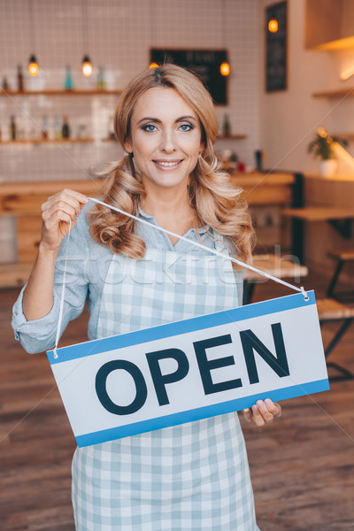 waitress with sign open Stock photo © LightFieldStudios