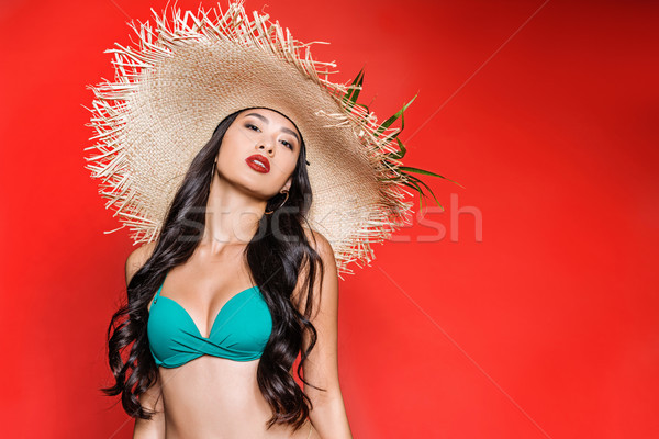 Zdjęcia stock: Asian · kobieta · strój · kąpielowy · słomkowy · kapelusz · shot · piękna