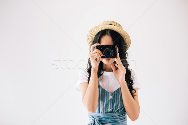 woman taking picture on photo camera Stock photo © LightFieldStudios