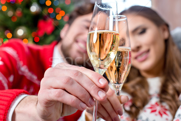 Stock foto: Paar · Toasten · Champagner · Gläser · Ansicht