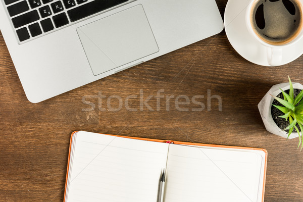 Ansicht Laptop Notebook Tasse Kaffee Stock foto © LightFieldStudios