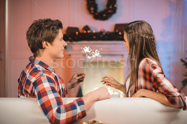 couple in love with sparklers Stock photo © LightFieldStudios