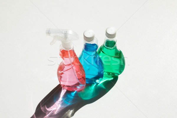 Stockfoto: Kleurrijk · reinigingsproducten · plastic · flessen