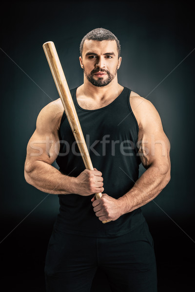 Foto stock: Hombre · bate · de · béisbol · retrato · guapo · aislado · negro