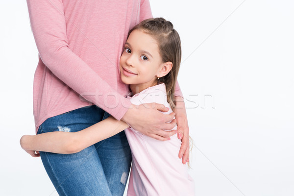 Stock foto: Erschossen · glücklich · kleines · Mädchen · Mutter · weiß