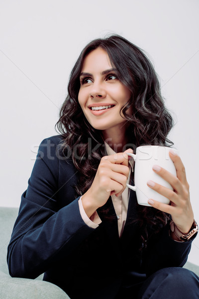 [[stock_photo]]: Femme · d'affaires · tasse · boisson · chaude · portrait · jeunes
