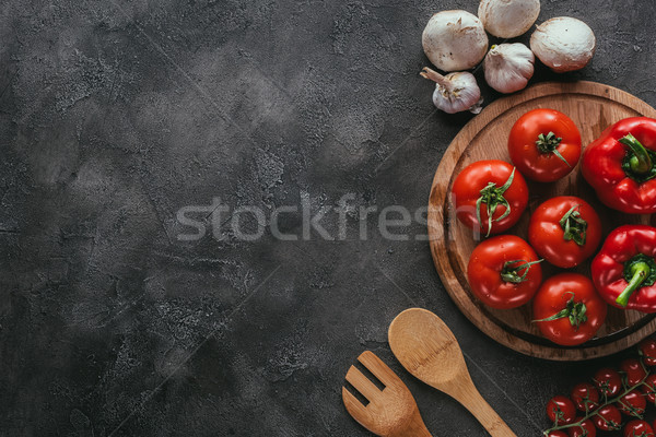 top view of different raw vegetables for pizza topping on concrete surface Stock photo © LightFieldStudios