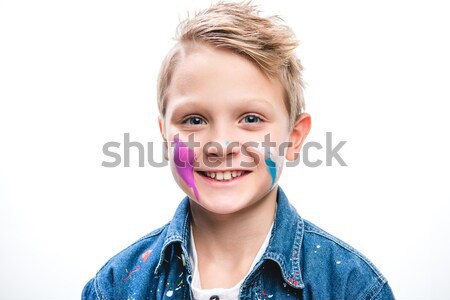 Izgatott iskolás fiú művész festett arc iskola Stock fotó © LightFieldStudios