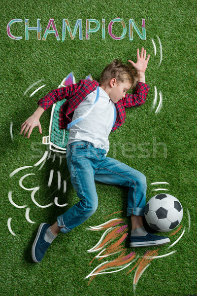 Junge tragen Hand gezeichnet Jet Packung Gras Stock foto © LightFieldStudios